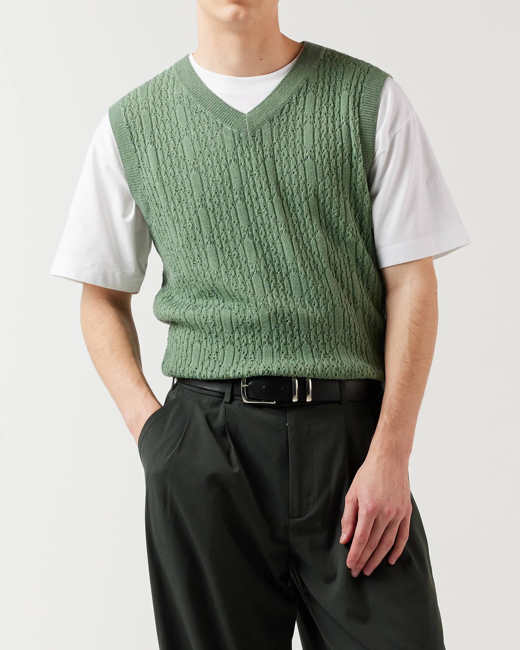 Diamond Knit Vest - Olive