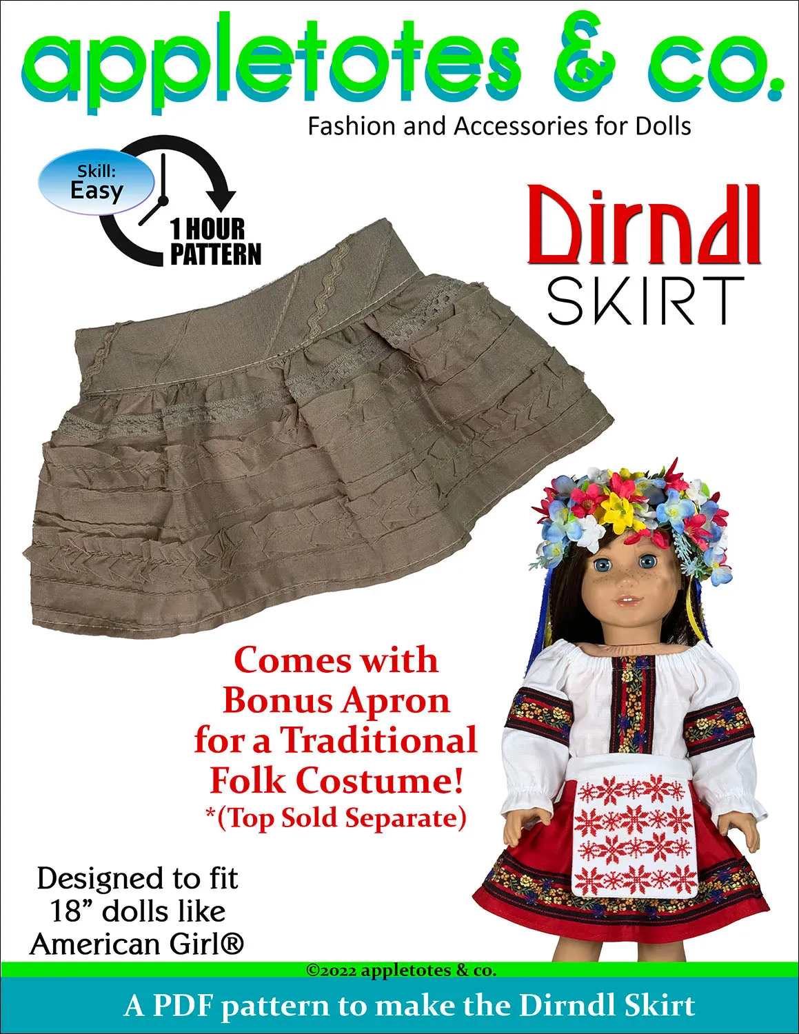 Dirndl Skirt 18 Inch Doll Sewing Pattern