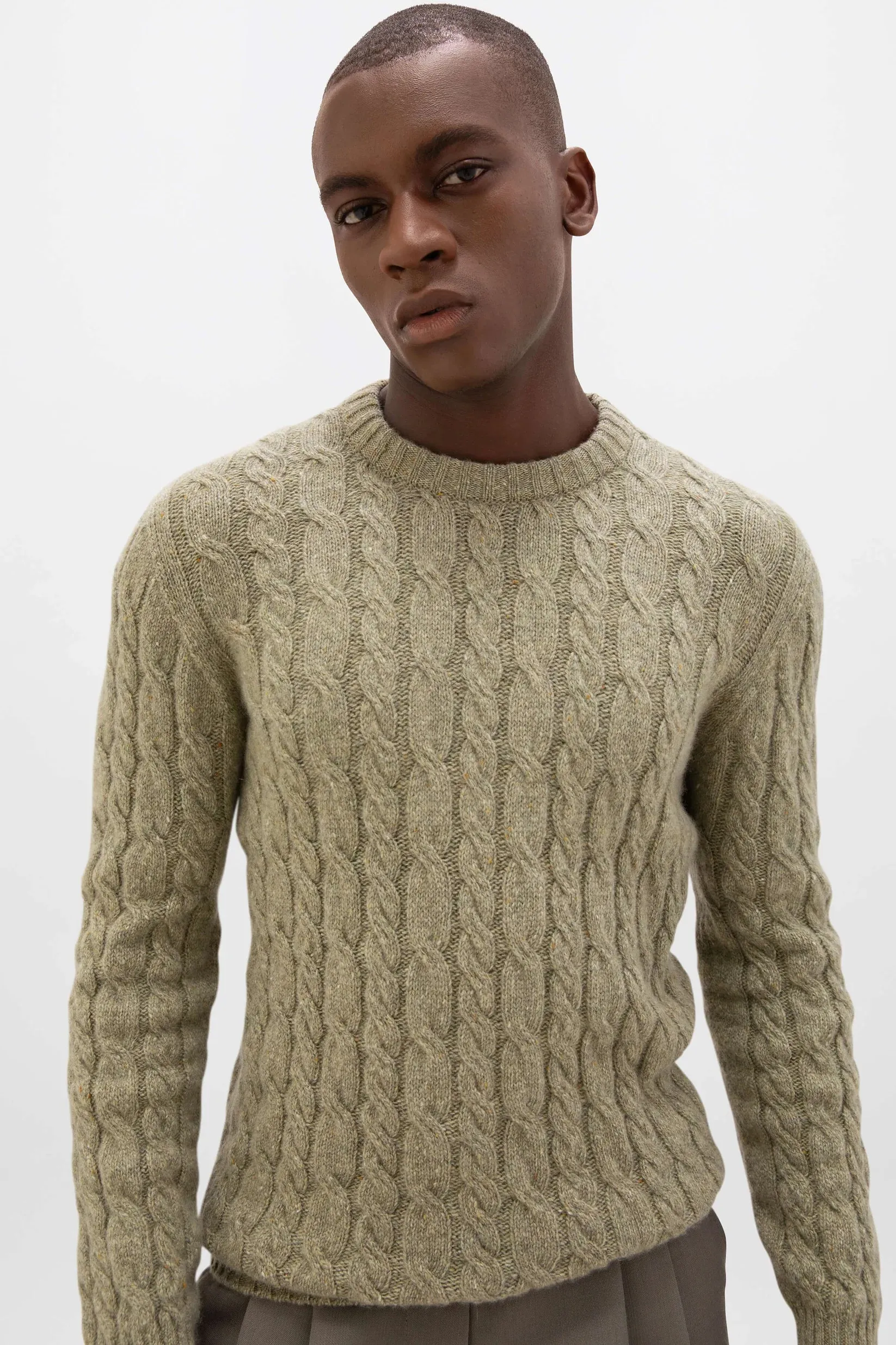 Donegal Cashmere Cable Knit Sweater - Light Green