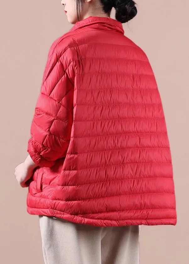 Elegant plus size down jacket overcoat red lapel pockets goose Down coat