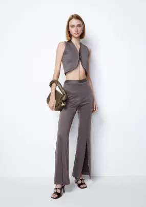 Ensemble Set Cropped Vest and Slit High Waist Trousers