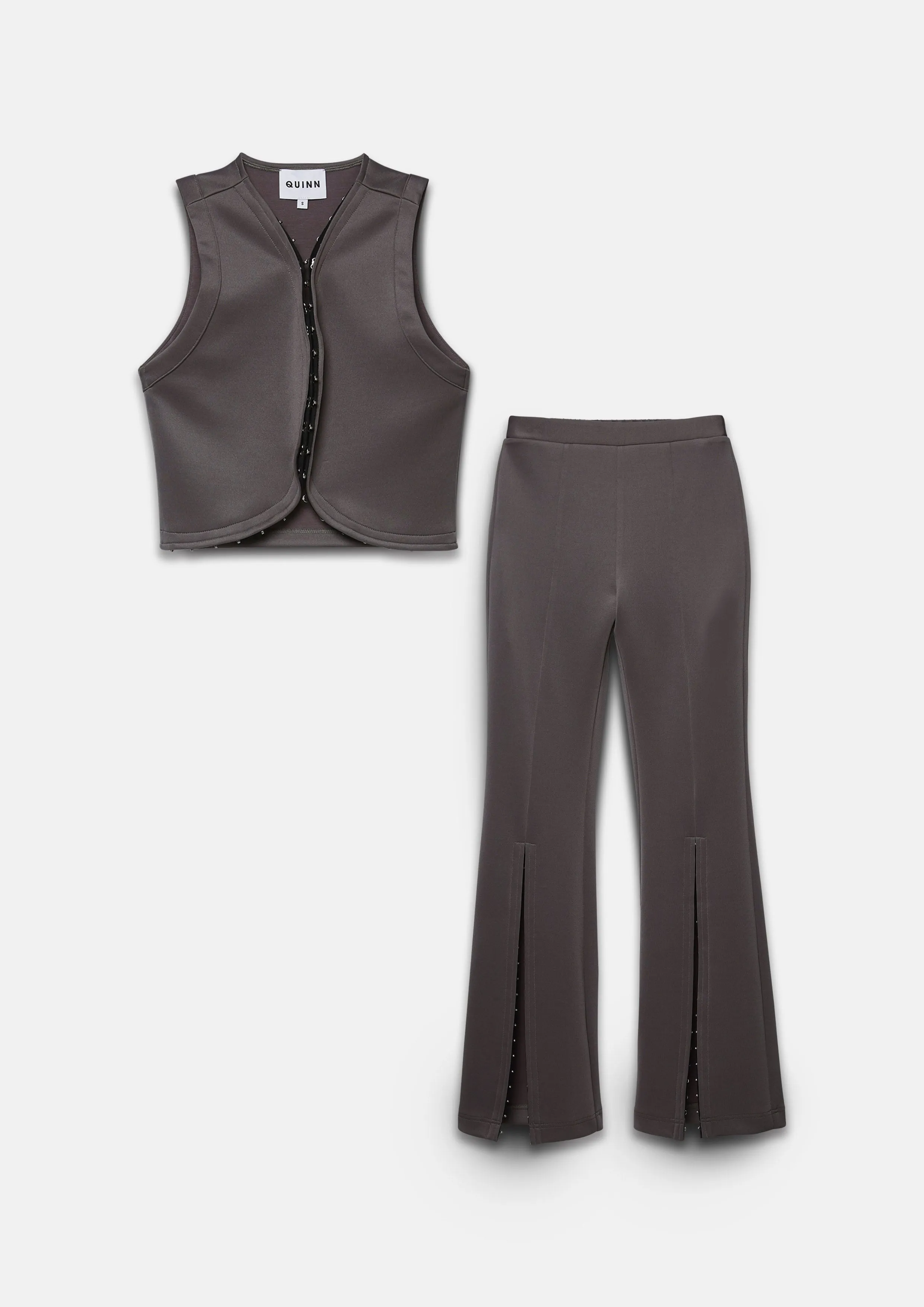 Ensemble Set Cropped Vest and Slit High Waist Trousers