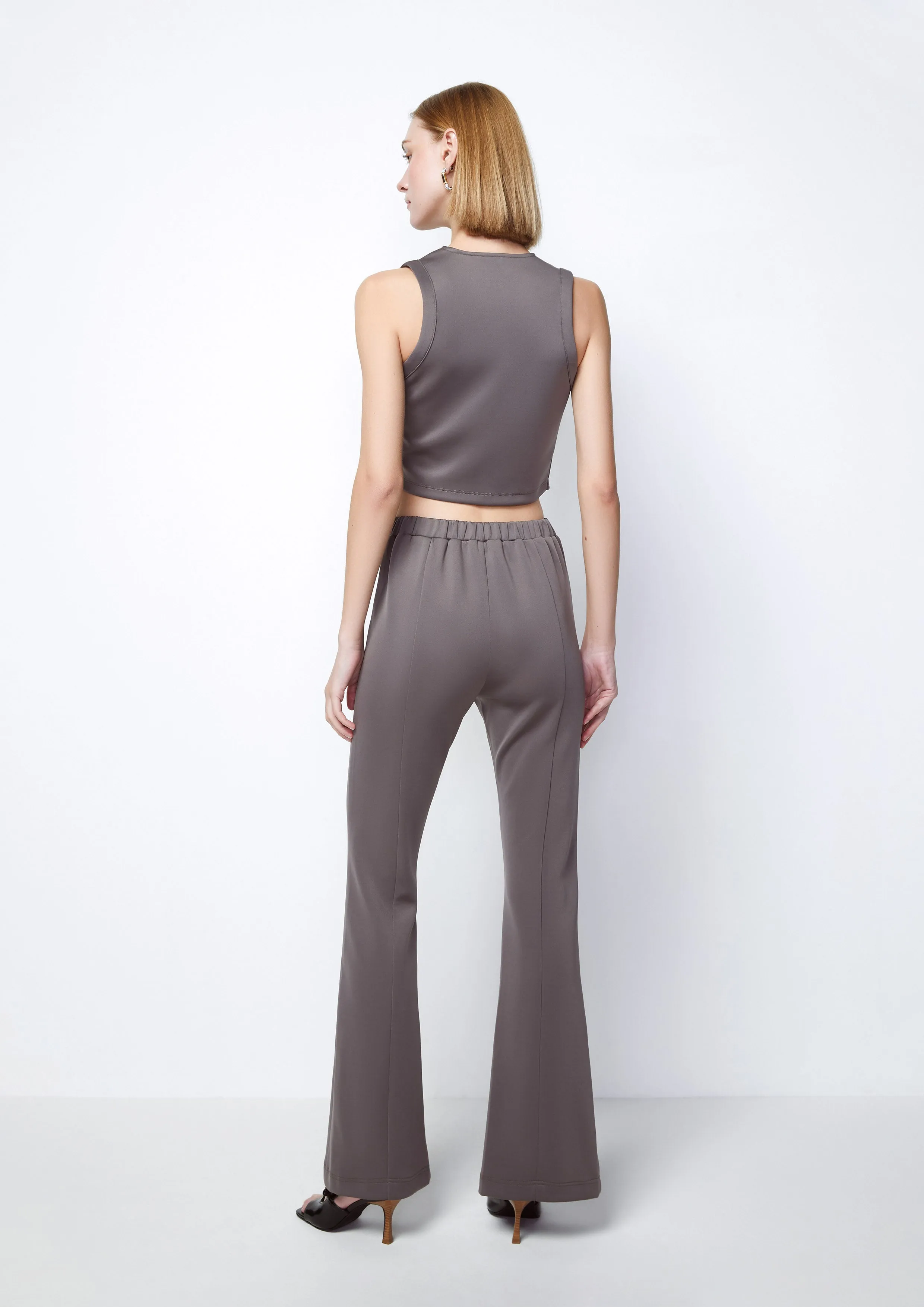 Ensemble Set Cropped Vest and Slit High Waist Trousers