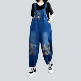 Floral denim dungaree for ladies