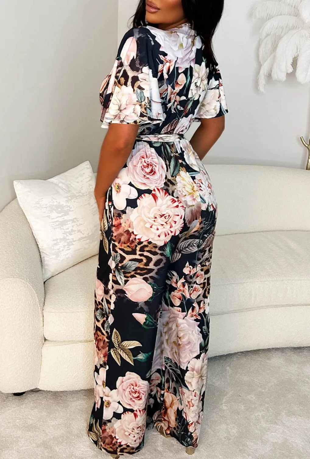 Flowers in the Wild Navy Leopard and Floral Jumpsuit