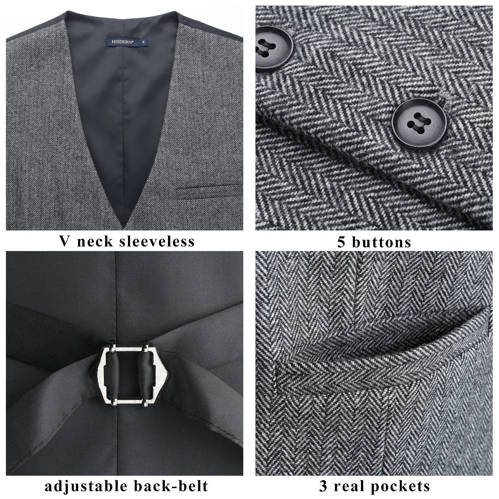 Formal Suit Vest - A-GREY-SMOOTH BACK