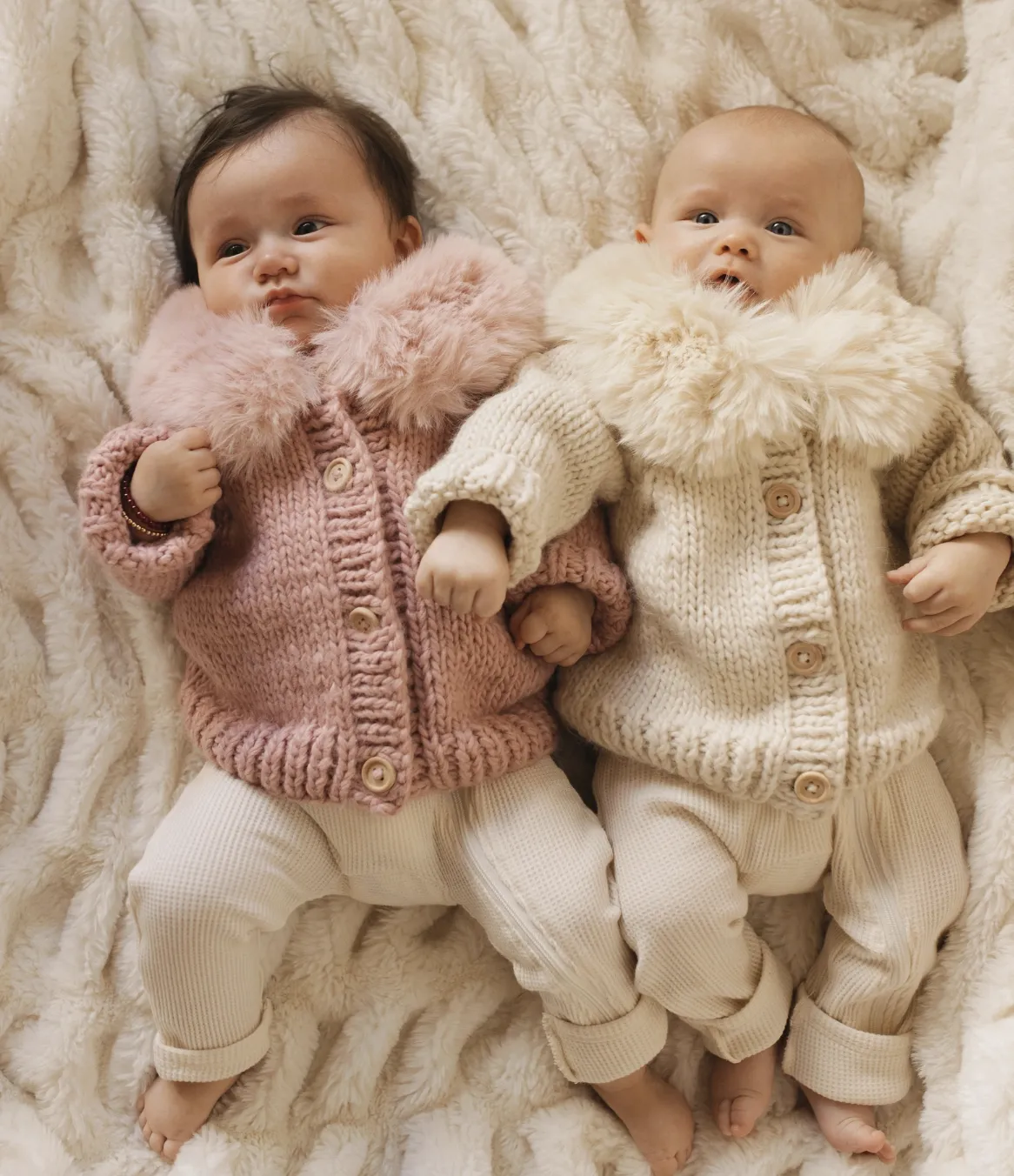 Fur Collar Natural Cardigan Sweater Baby & Toddler Cream