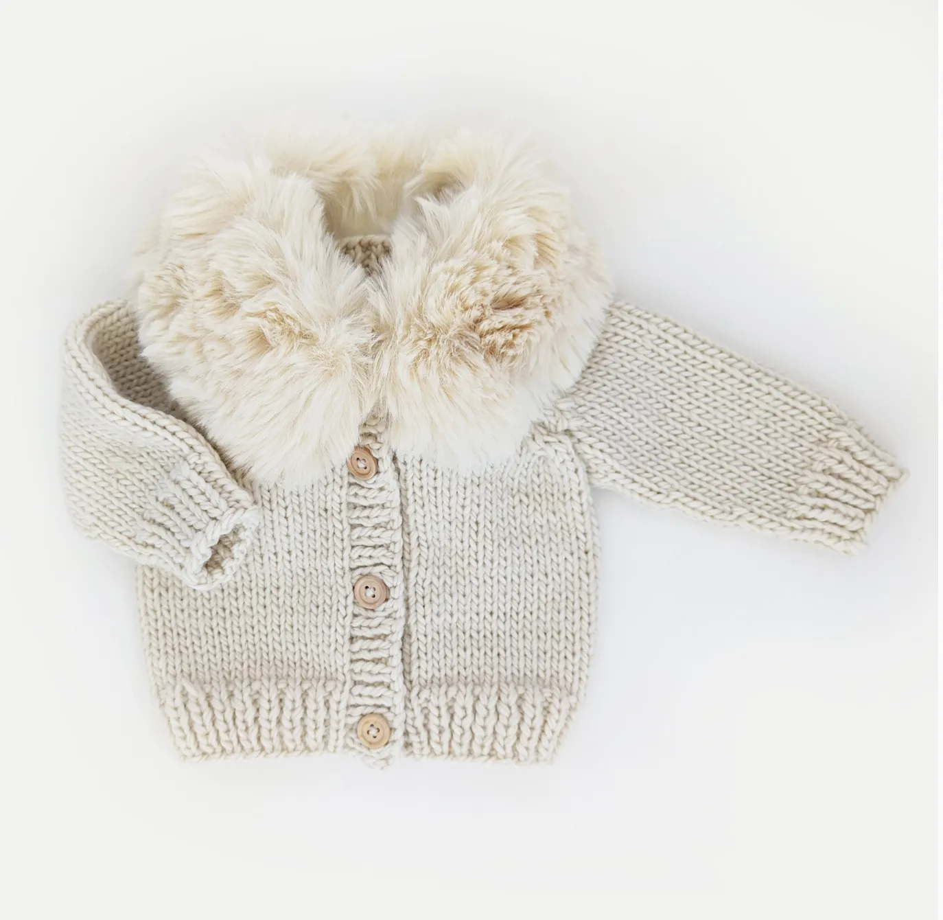 Fur Collar Natural Cardigan Sweater Baby & Toddler Cream