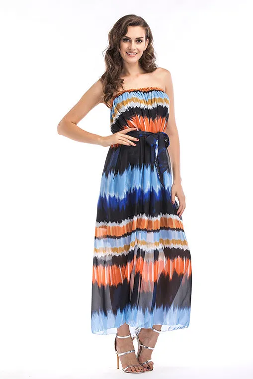 Gradient Strapless Backless Lace-up Maxi Dress