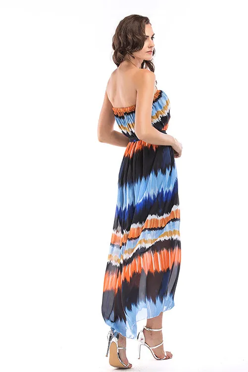 Gradient Strapless Backless Lace-up Maxi Dress