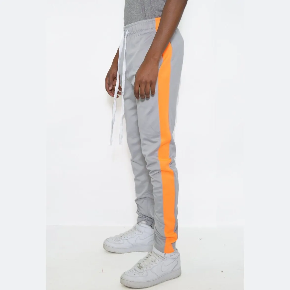 Grey & Orange Slim Fit Track Pants