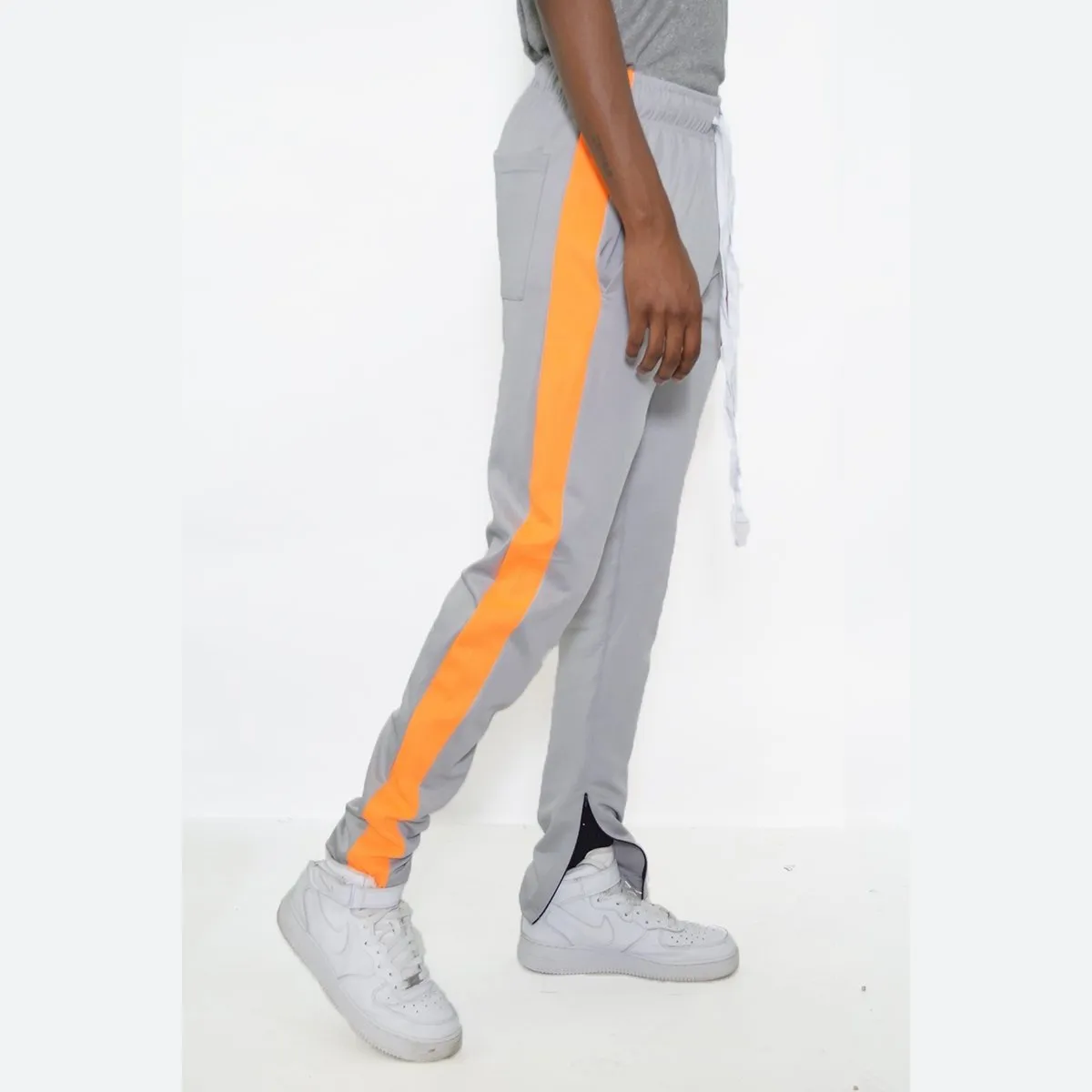 Grey & Orange Slim Fit Track Pants