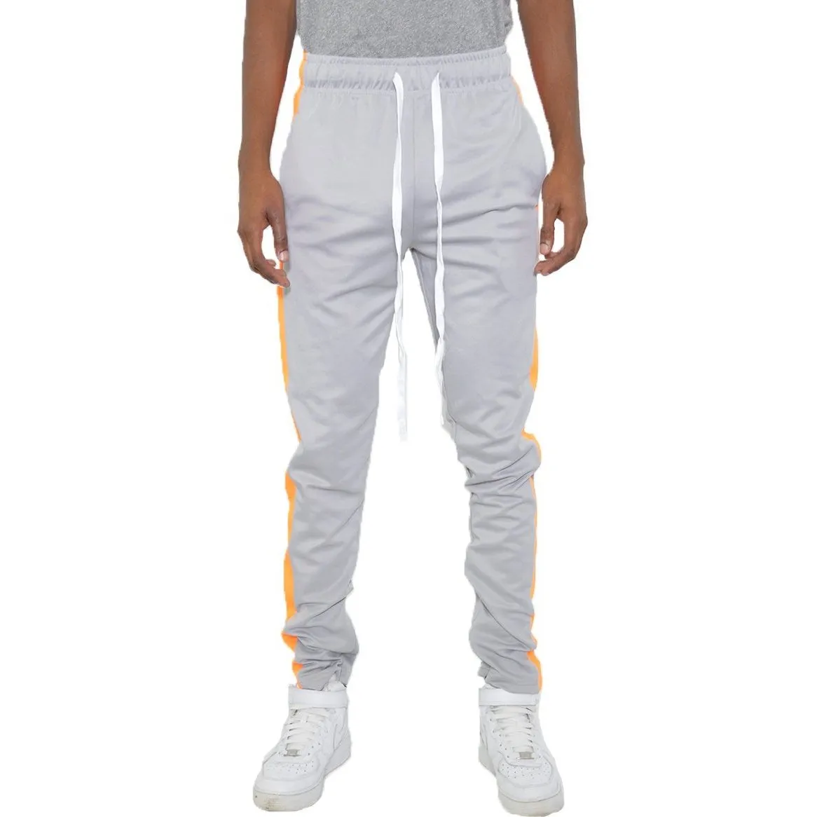 Grey & Orange Slim Fit Track Pants