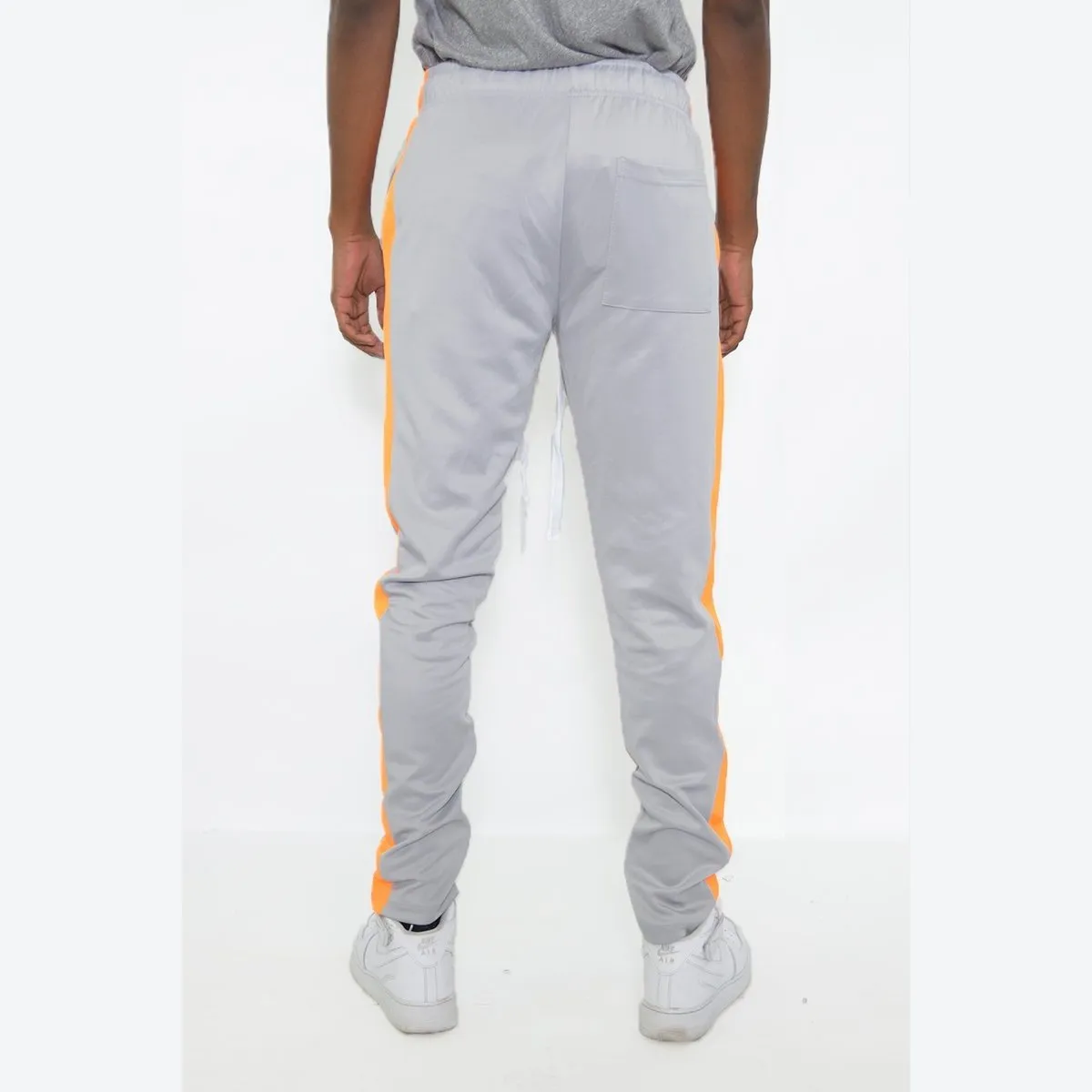 Grey & Orange Slim Fit Track Pants