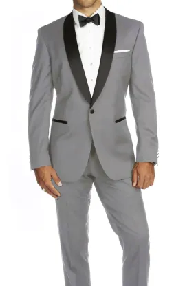 Grey Slim-Fit Tuxedo Single Breasted Black Shawl Lapel Style-PTX02