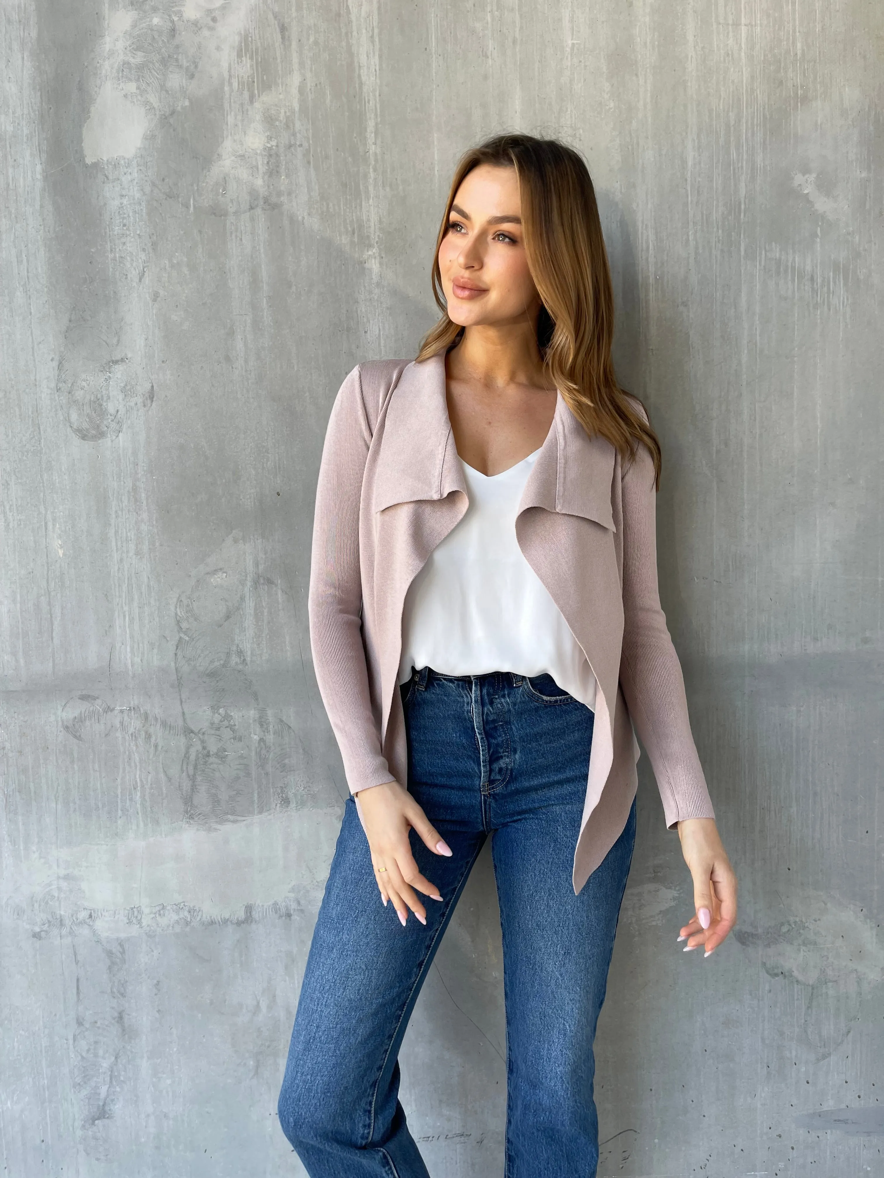 Heidi Blush Waterfall Short Cardigan