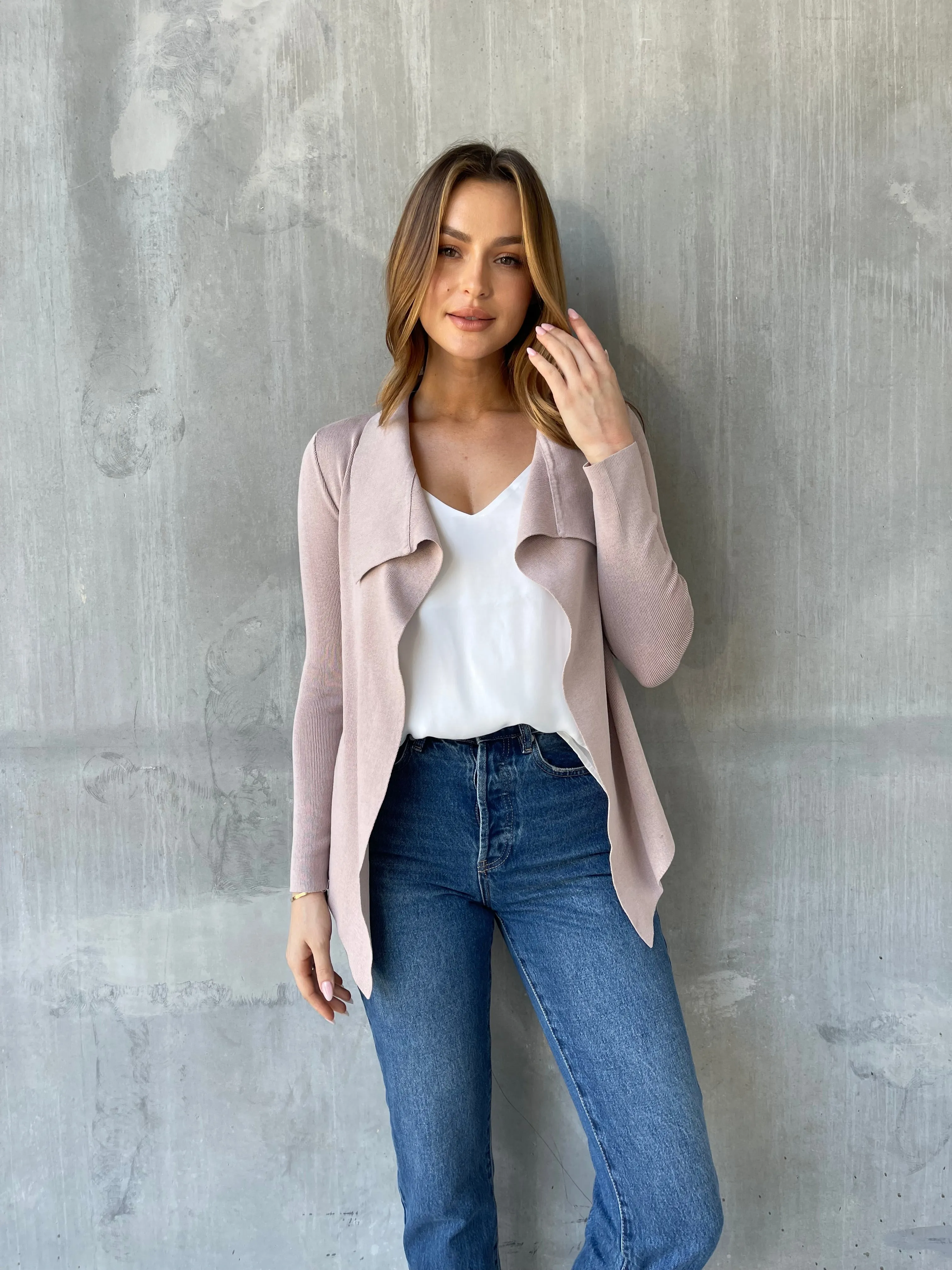 Heidi Blush Waterfall Short Cardigan