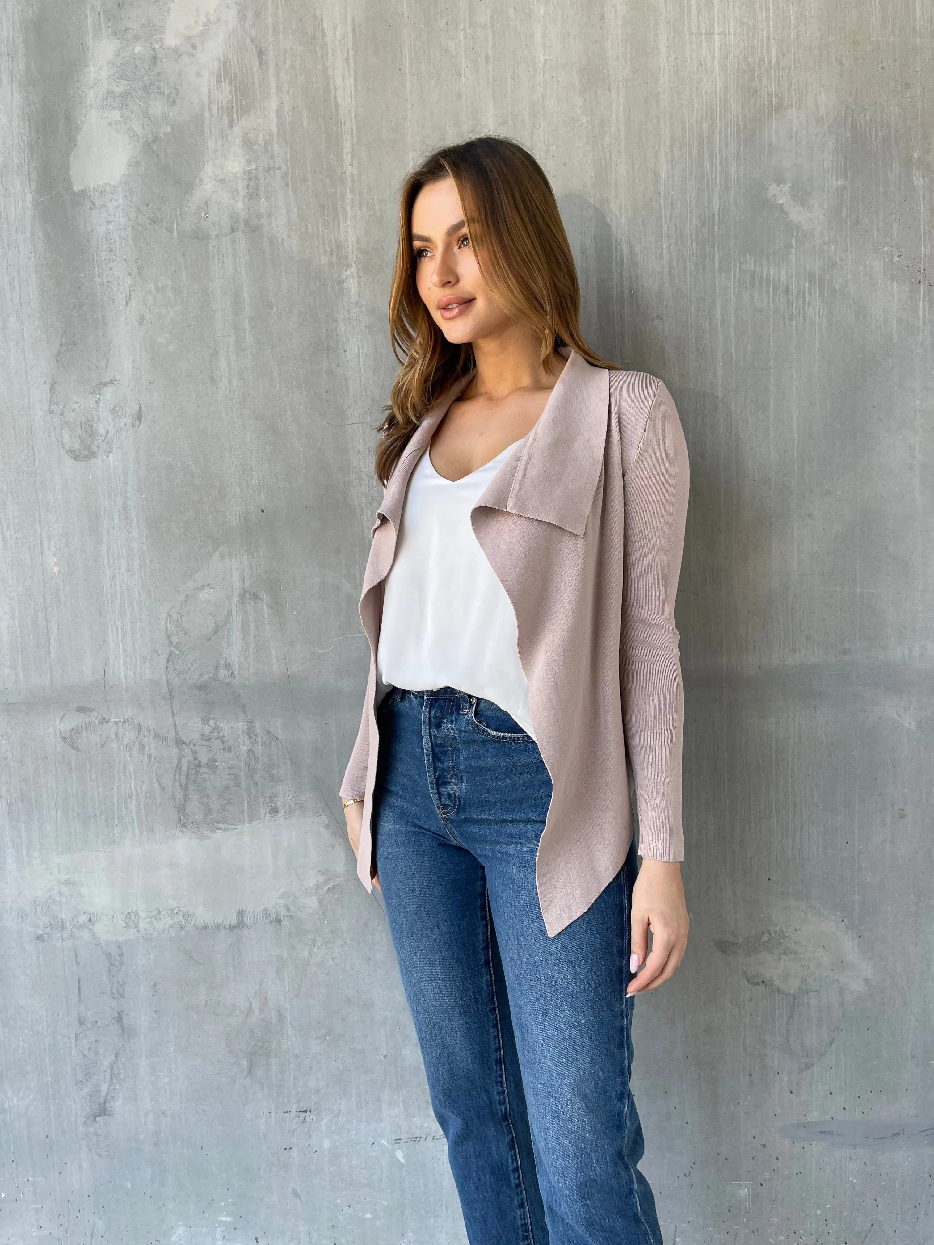 Heidi Blush Waterfall Short Cardigan