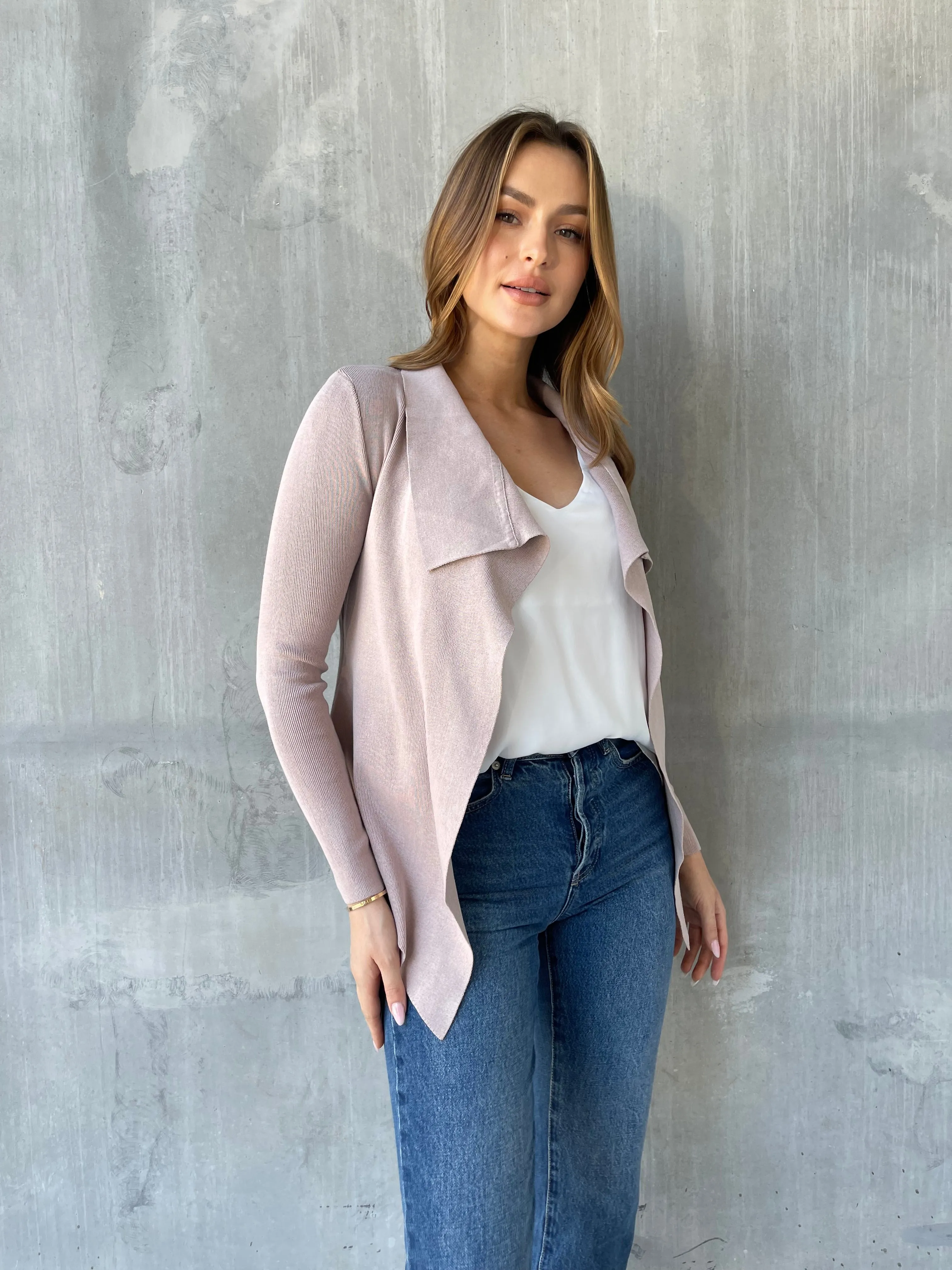 Heidi Blush Waterfall Short Cardigan