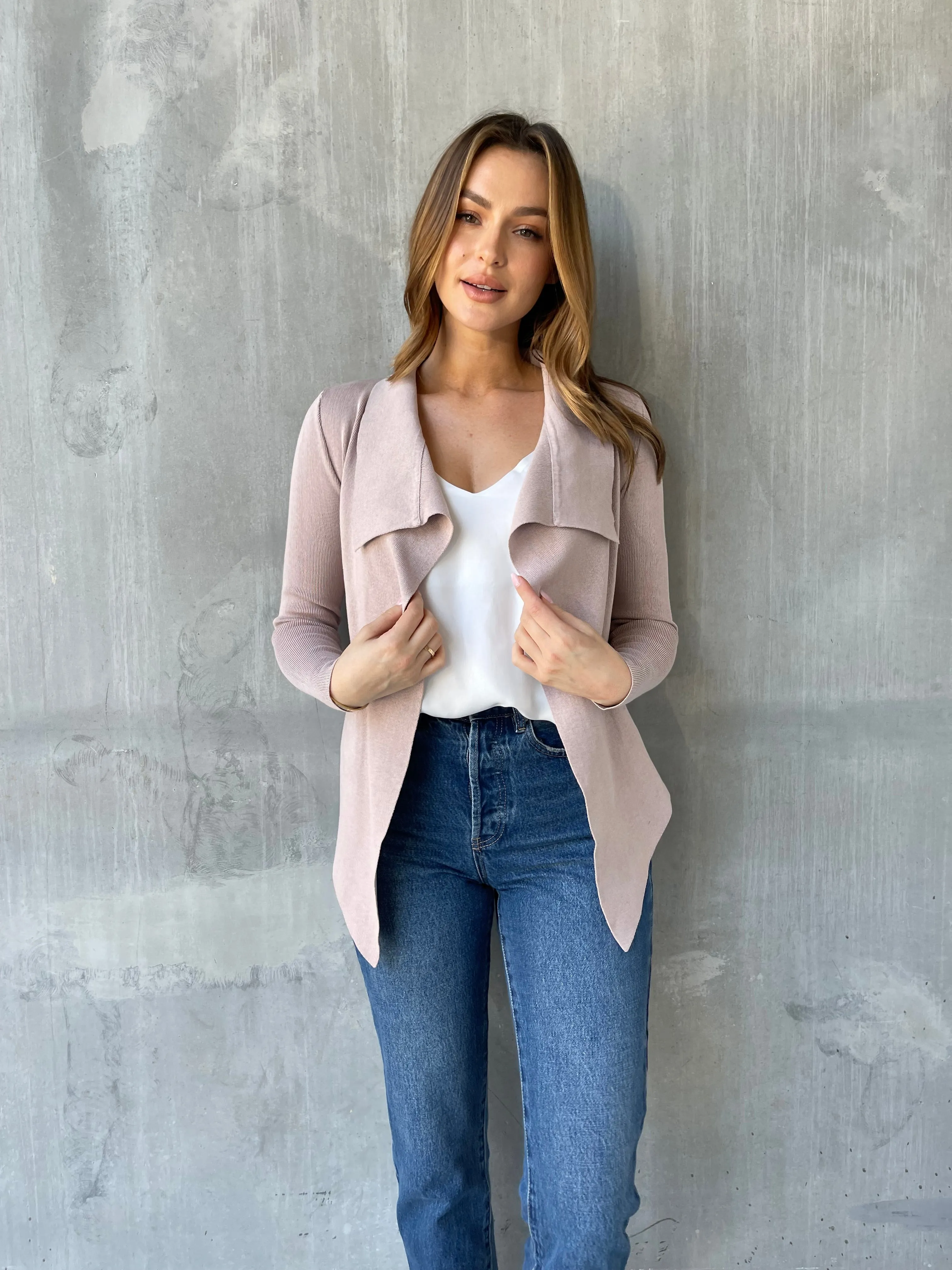 Heidi Blush Waterfall Short Cardigan