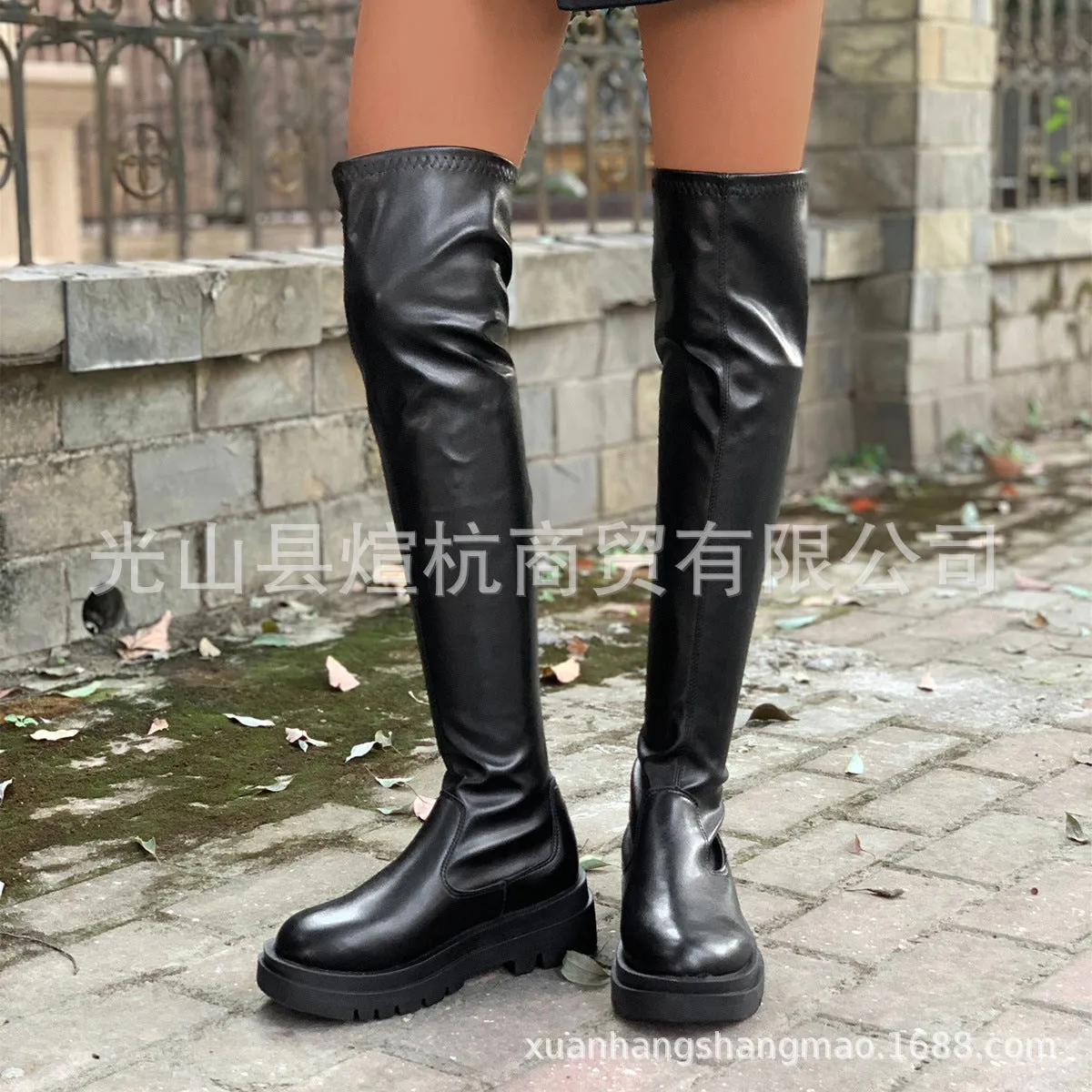 HOTan and NEWn plus Size Women's Boots  Autumn and Winter Thick Bottom over-the-Knee Boots Slimming High Tube Stretch Thin Boots Women