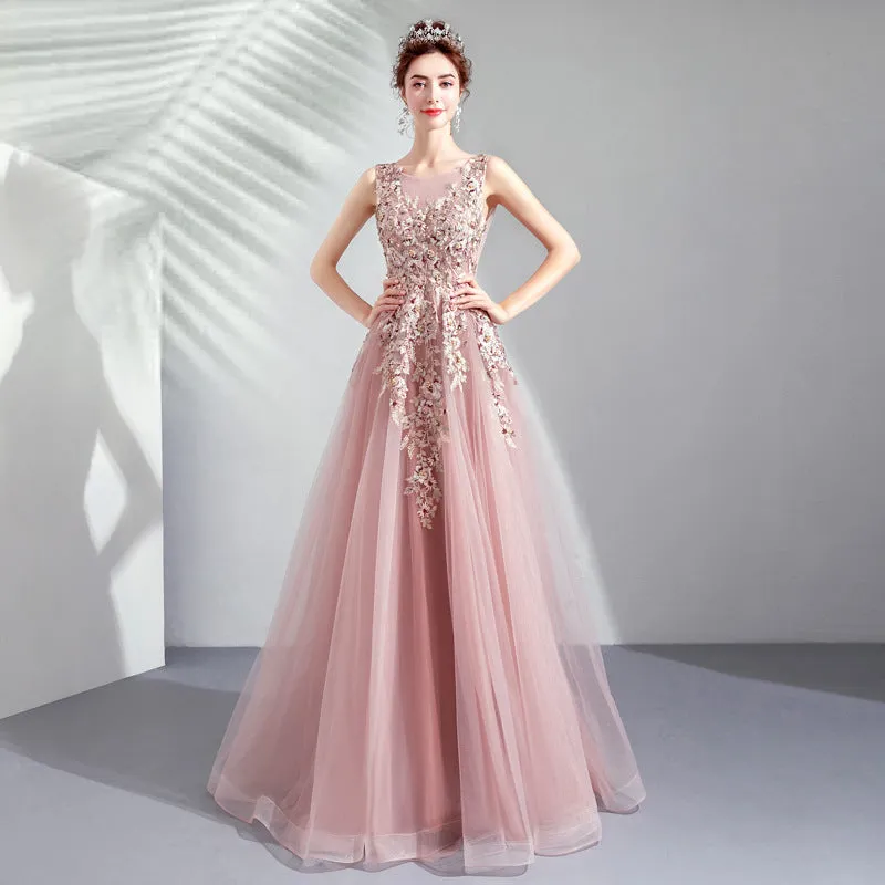 IKEARLAX  Banquet Evening Dress Flesh Color Princess Bride Wedding Toast Dress Dinner Annual Meeting Performance Wedding Dress Student Art Exam Summer