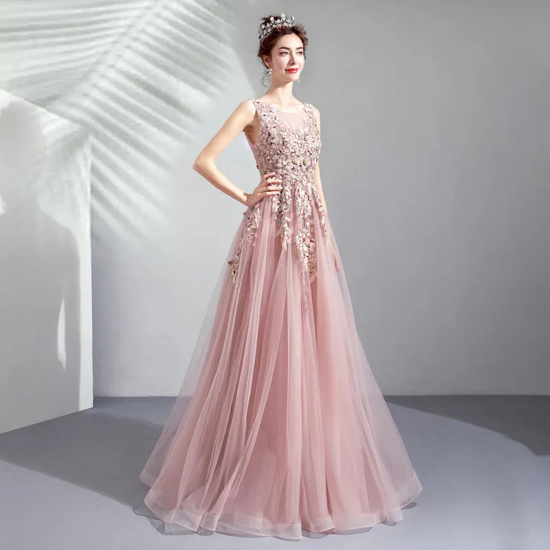 IKEARLAX  Banquet Evening Dress Flesh Color Princess Bride Wedding Toast Dress Dinner Annual Meeting Performance Wedding Dress Student Art Exam Summer