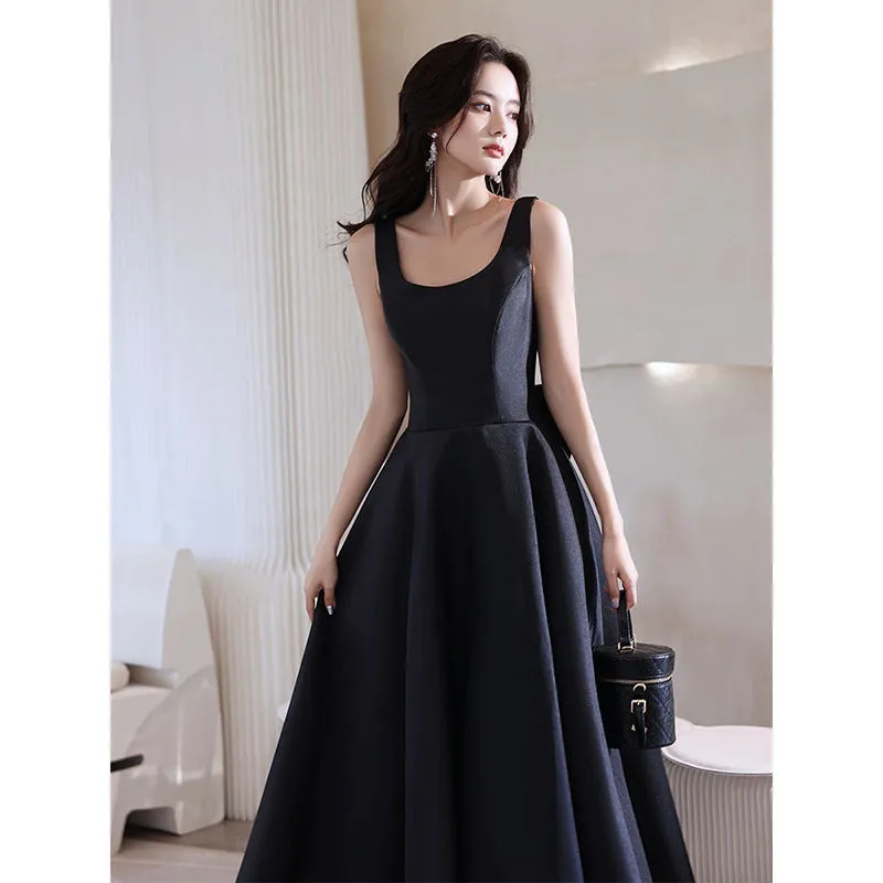 IKEARLAX  Black Evening Dress for Women New  Hepburn Style Banquet Temperament Host Art Exam Dress Annual Party Evening Dress