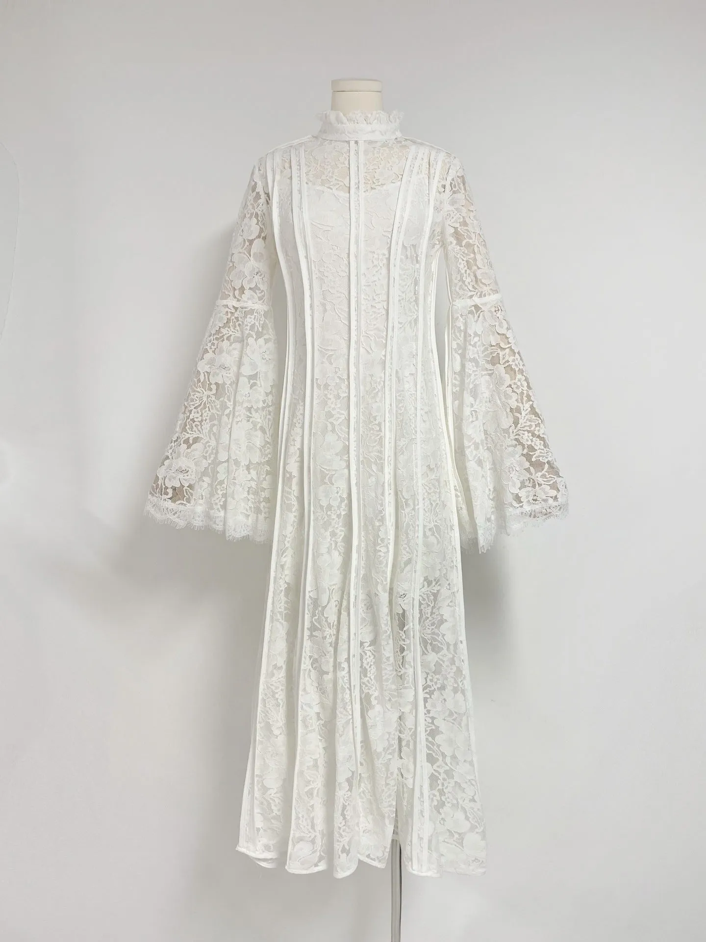 IKEARLAX  Court Style Dress  Spring Flared Sleeves Long Sleeves Heavy Industry Binding Tape Patchwork Super Fairy Lace Dress Dress