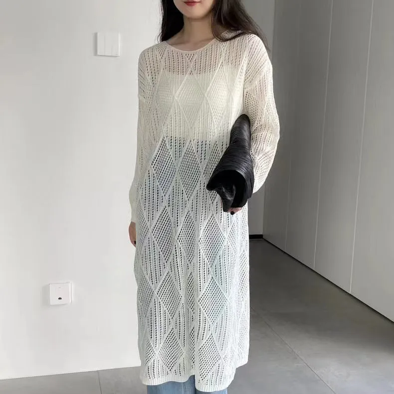 IKEARLAX Korean Style Hollow Knitted Crocheted  Spring/Summer New Long Casual Temperament Idle Style Blouse Fashion Dress