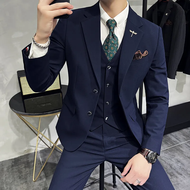 IKEARLAX  Tik Tok Live Stream Men's Suit plus Size Men's Solid Color Two Button Suit Set Three-Piece Set Groom Dress