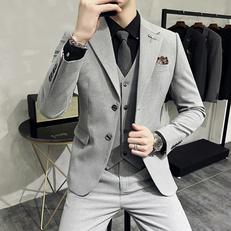 IKEARLAX  Tik Tok Live Stream Men's Suit plus Size Men's Solid Color Two Button Suit Set Three-Piece Set Groom Dress