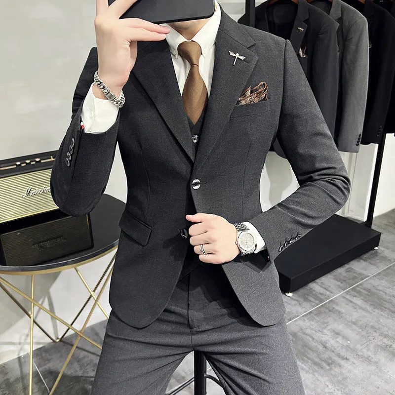 IKEARLAX  Tik Tok Live Stream Men's Suit plus Size Men's Solid Color Two Button Suit Set Three-Piece Set Groom Dress