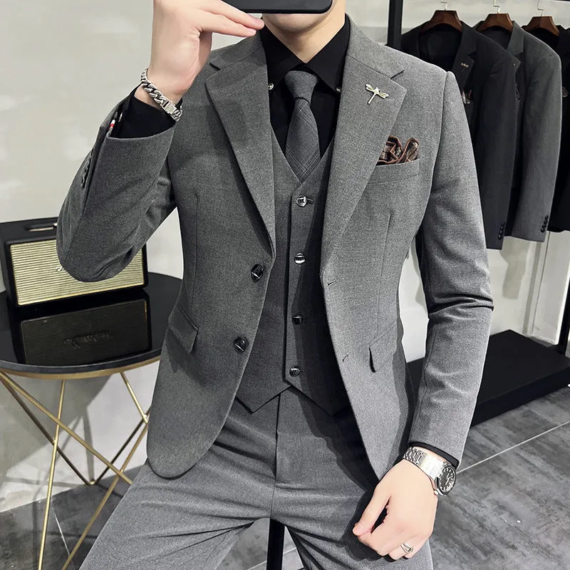 IKEARLAX  Tik Tok Live Stream Men's Suit plus Size Men's Solid Color Two Button Suit Set Three-Piece Set Groom Dress