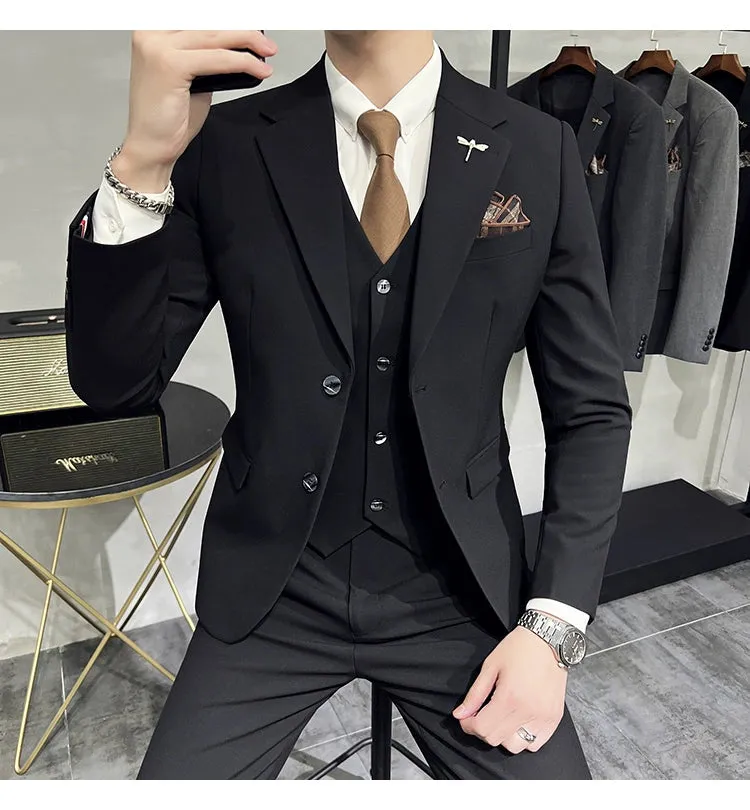 IKEARLAX  Tik Tok Live Stream Men's Suit plus Size Men's Solid Color Two Button Suit Set Three-Piece Set Groom Dress