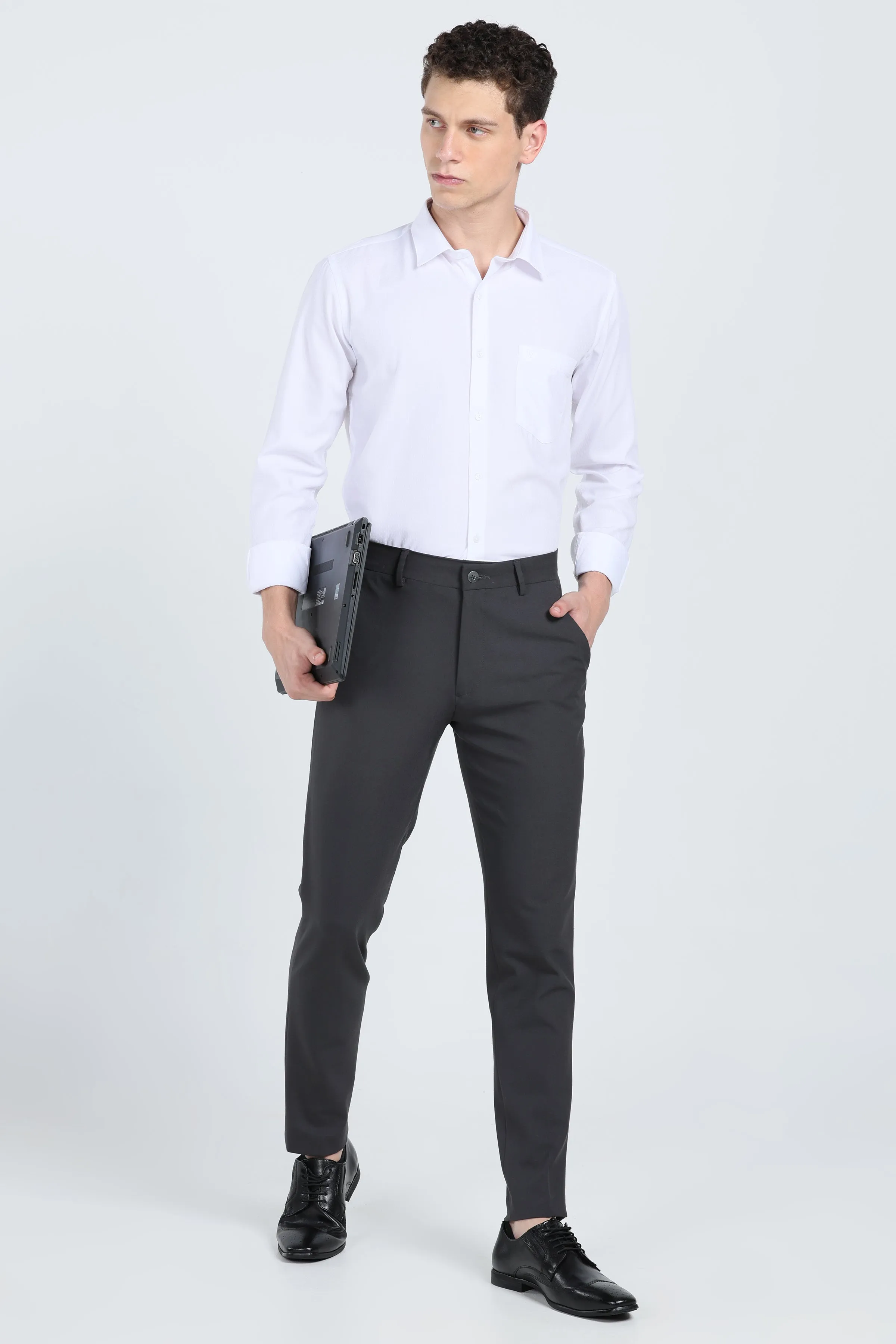 Ivyn Elegant Charcoal Slim-Fit Formal Trousers