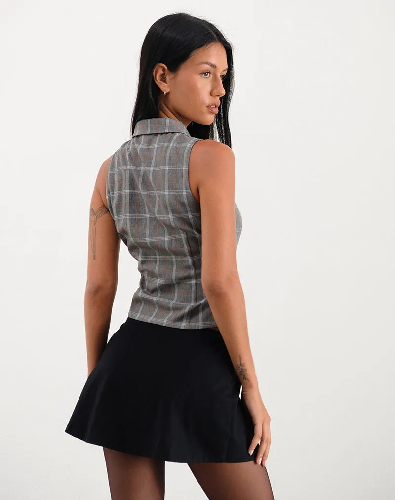 Janae Zip Vest Top in Grey Check