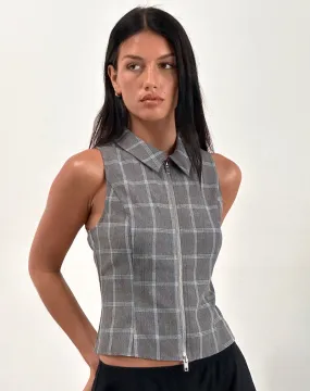 Janae Zip Vest Top in Grey Check