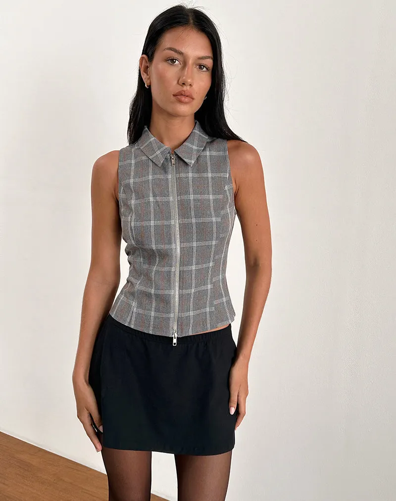 Janae Zip Vest Top in Grey Check