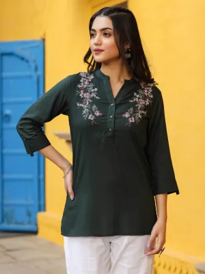 Juniper Green Modal Rayon Embroidered Tunic