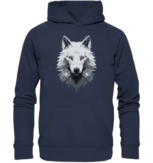 Kinder Hoodie mit Wolfmotiv "Polygon Weißer Wolf"