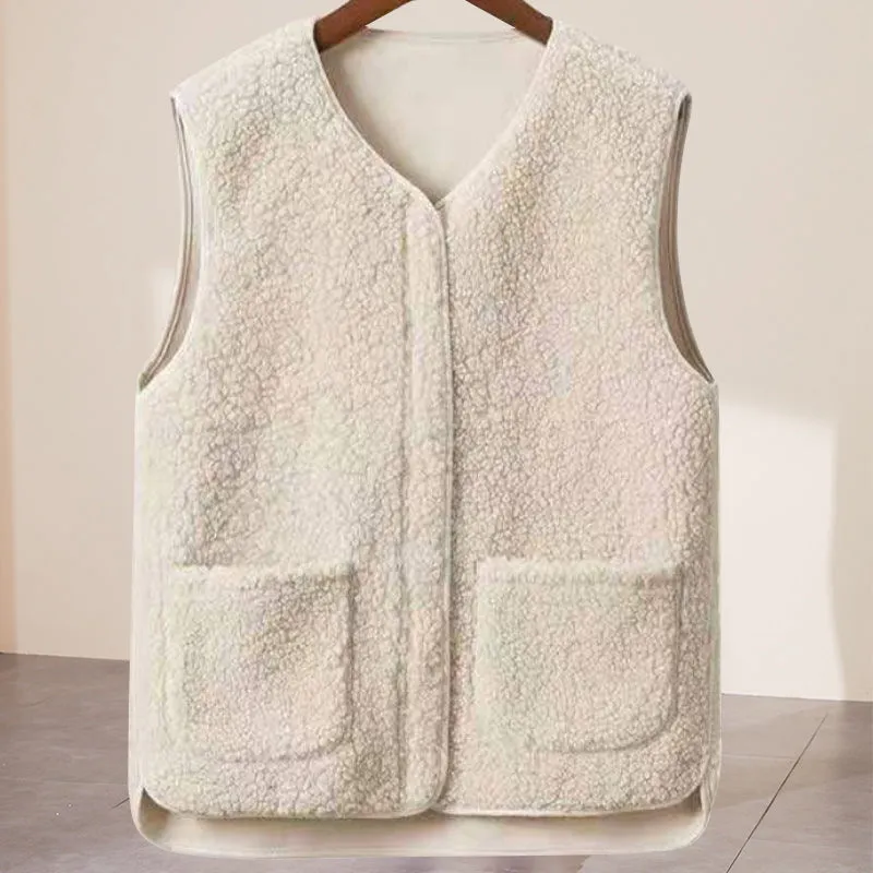 Ladies Faux Sherpa Sleeveless V-Neck Vest