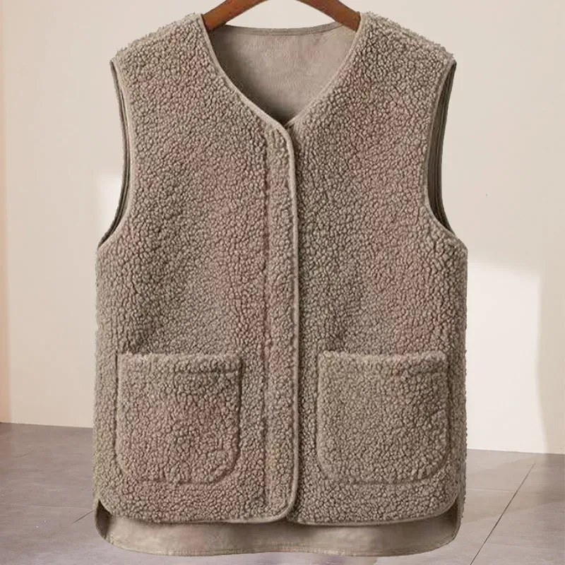 Ladies Faux Sherpa Sleeveless V-Neck Vest