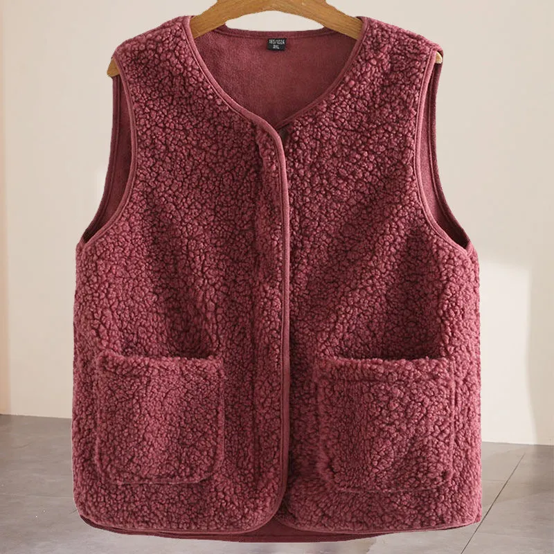 Ladies Faux Sherpa Sleeveless V-Neck Vest