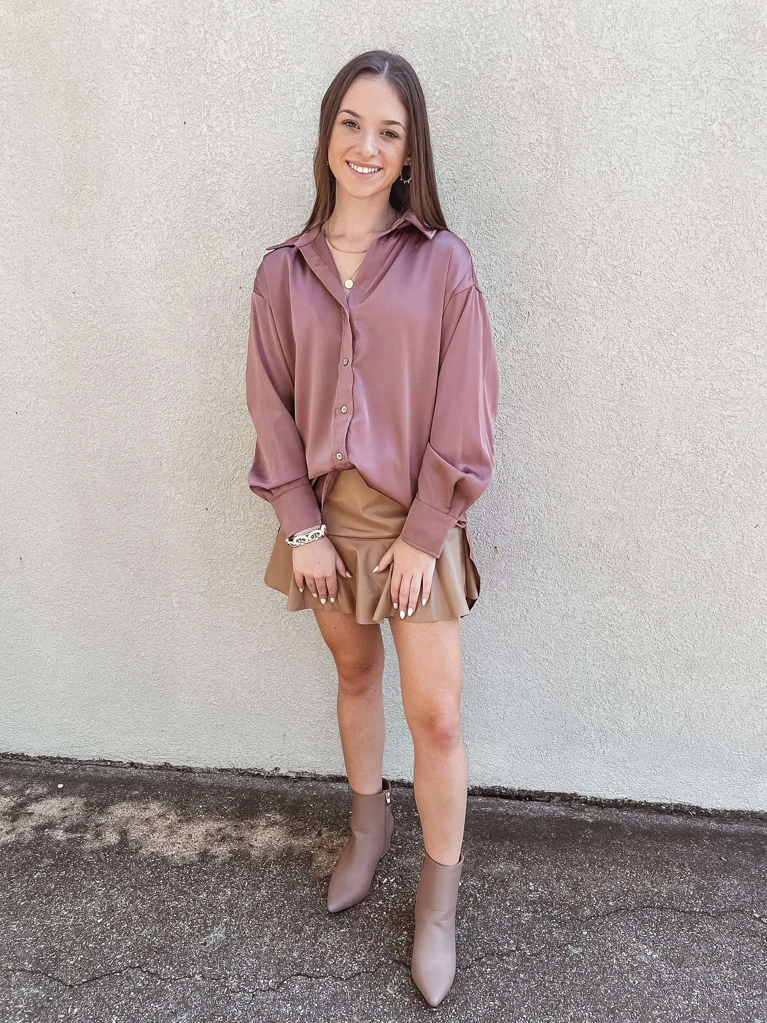 Last Chance Size XL | Tell Me Something Good Long Sleeve Button Up Top in Dark Mauve