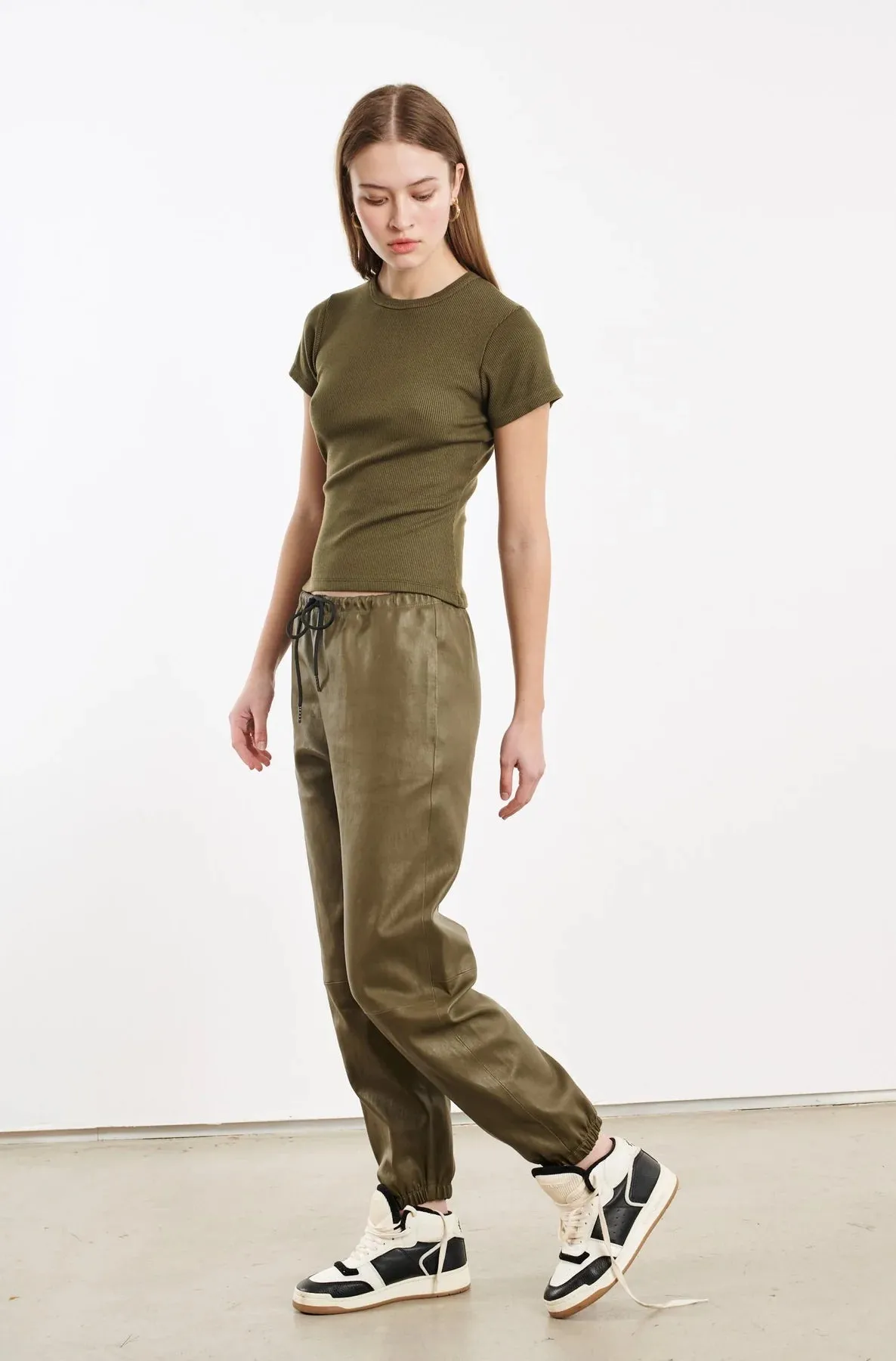 LEATHER SWEATPANTS - MOSS