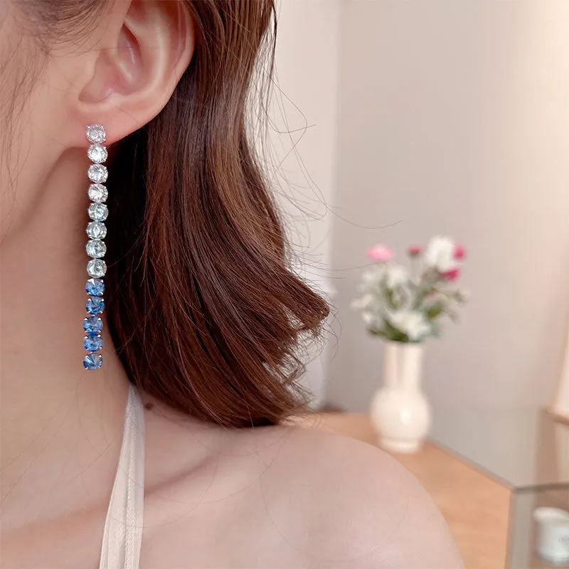 Long gradient tassel earrings crystal super flash new dress earrings