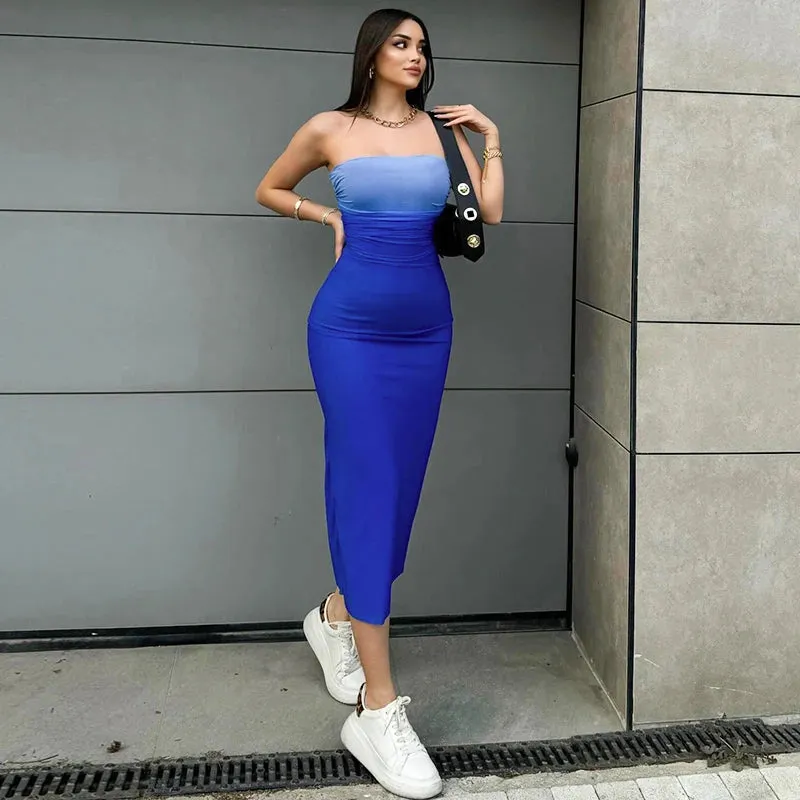 LVSANW CUTENOVA Gradient Strapless Backless Sexy Long Dress Fashion Women Sleeveless Off Shoulder Bodycon Club Party Dresses Summer 202