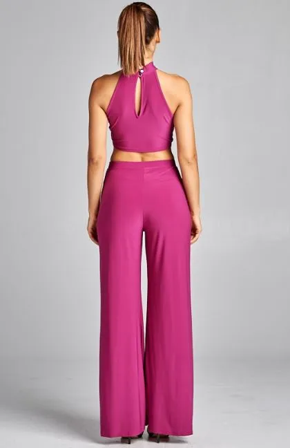 Magenta Criss Cross Croptop 2 Piece Set