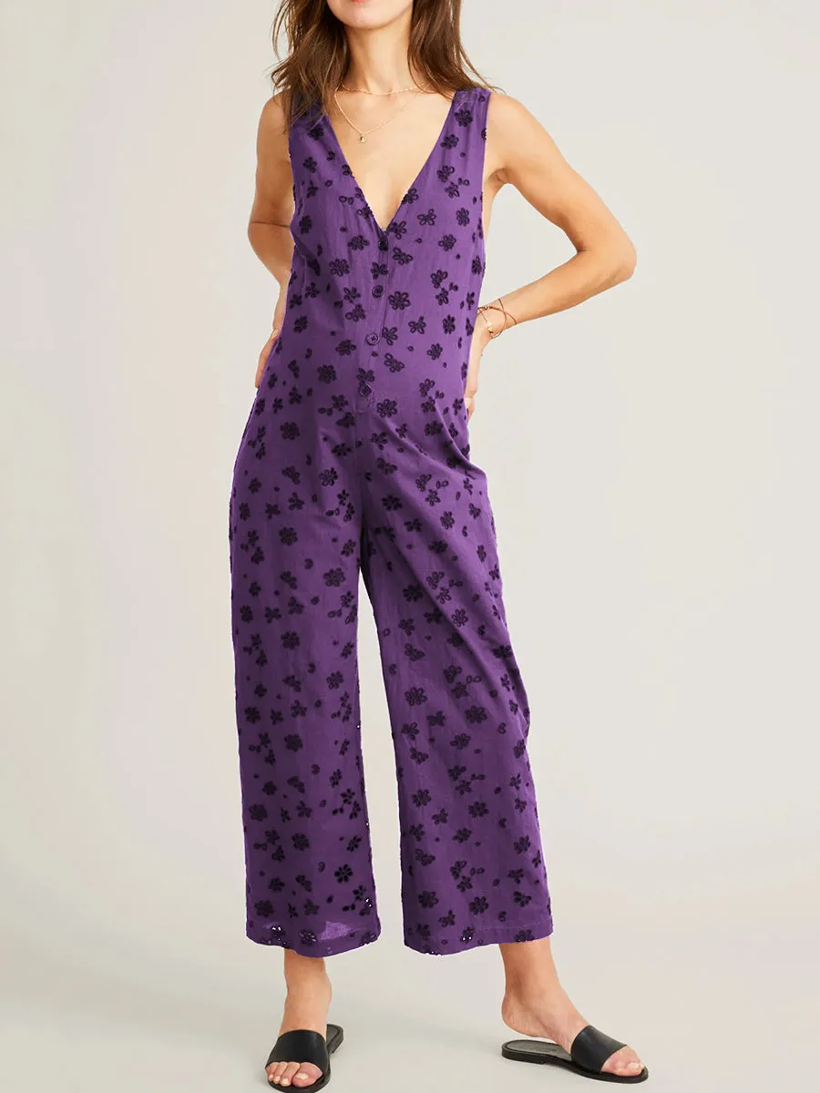 Maternity V-neck Vest Wide-leg Printed Jumpsuit